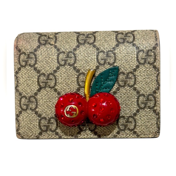 Authentic GUCCI 476050.1147 GG Supreme Cherry wallet PVC/leather MINT - Picture 1 of 13